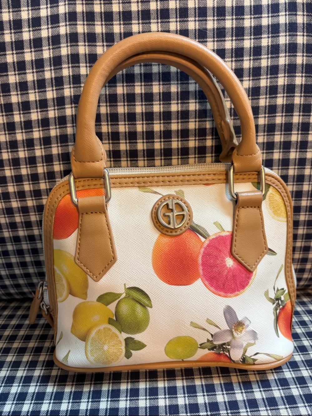 Giani Bernini fruit salad Print mini Satchel with Tan Trim - Picture 1 of 8